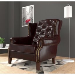 Chesterfield Wingback Armchair  with Quilting And Wooden Legs Made of Vegan Leather