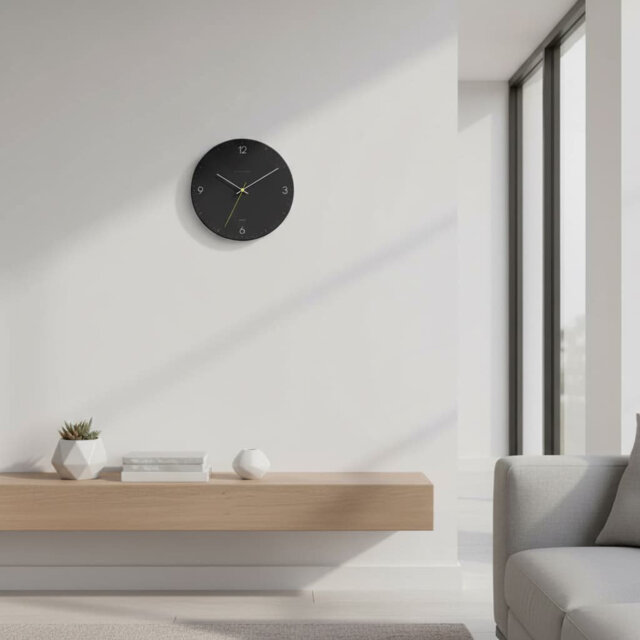 "12"" Simple Black Flatwood Wall Clock Silent Non-Ticking Battery Operated for Home Decor"