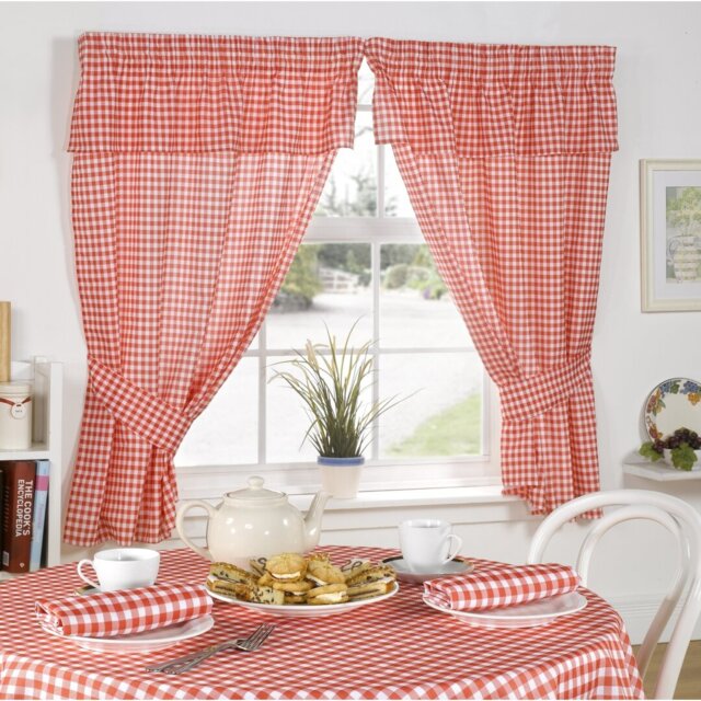 Molly Gingham Ruffled Kitchen Curtain