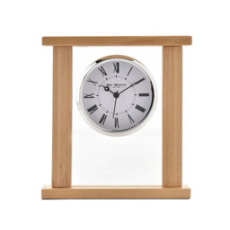 Roman Numeral Birch Solid Wood Quartz Movement / Crystal Tabletop Clock in Silver/Brown