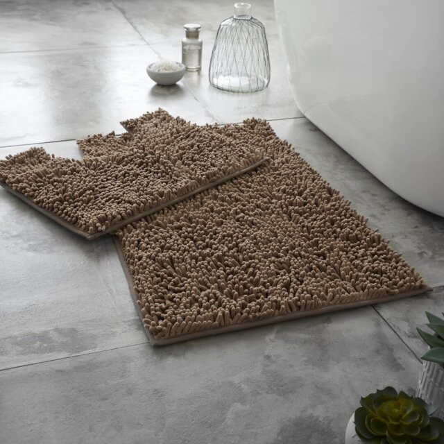 Modern 2 Piece Bathroom Rug Set Microfiber Chenille Bath Mat & Pedestal Mat Super Soft Non Slip Absorbent Washable
