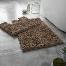 Modern 2 Piece Bathroom Rug Set Microfiber Chenille Bath Mat & Pedestal Mat Super Soft Non Slip Absorbent Washable