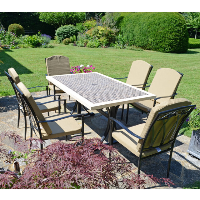 WILMINGTON Stone Dining Table with 6 ASCOT DELUXE Chairs Garden Set