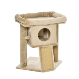Cat Tree 57?cm Indoor Activity Centre with Cat House, Top Perch, Jute Scratching Pad & Hanging Toy Ball, Brown