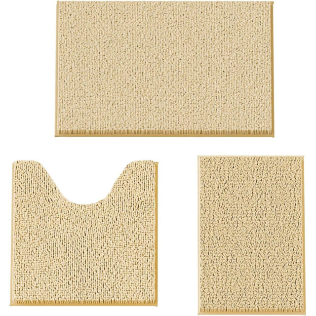Bathroom Mat, Non Slip Bathroom Mat Sets 3 Piece, Chenille 20 * 32Inch, 16 * 24Inch Bath Rug And 20 * 20Inch U Shape Toilet Rug, Soft And Absorbent(Be