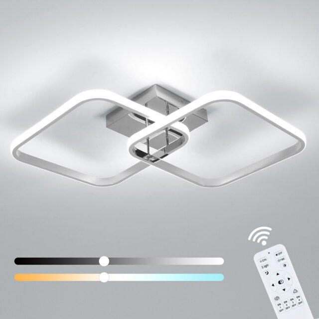 Modern 64cm Chrome Dimmable LED Aluminium Flush Mount Ceiling Light With Remote