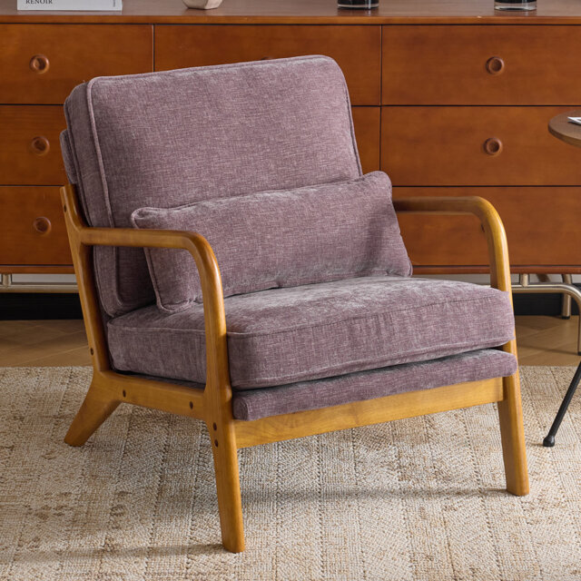 Mid Century Solid Wood Accent Chair Chenille Armchair