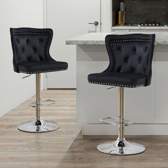 Swivel Velvet Counter Height Bar Stools With Lion Head Pull Ring For Kitchen Island