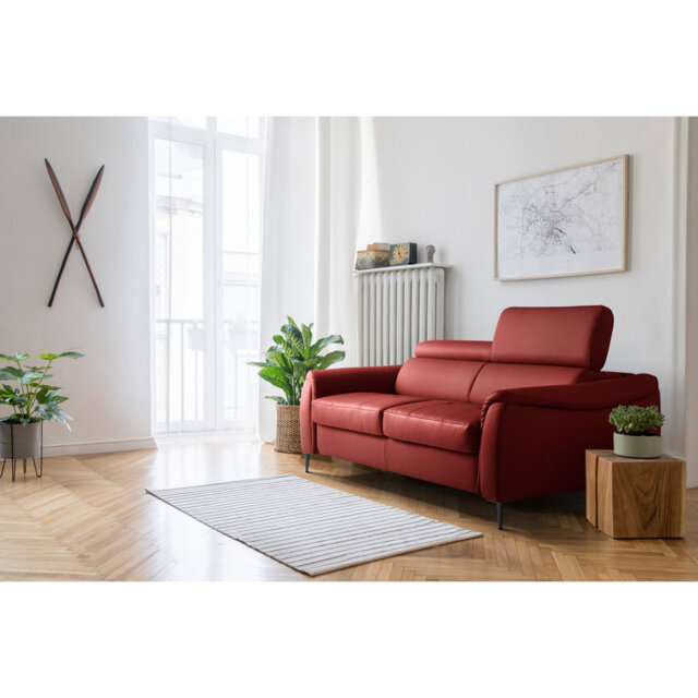 Venezia 2 Seater Sofa Bed in Genuine Leather with Adjustable headrests