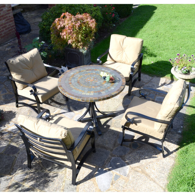 Monterey Mosaic Dining Table with 4 WINDSOR DELUXE LOUNGE Chair Garden Set