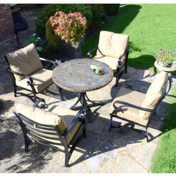 Monterey Mosaic Dining Table with 4 WINDSOR DELUXE LOUNGE Chair Garden Set