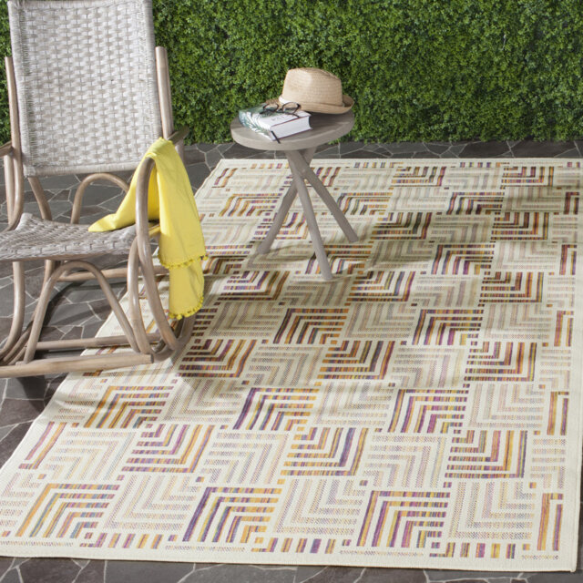 Kaye Hooked Beige/Purple Indoor/Outdoor Rug