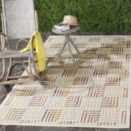 Kaye Hooked Beige/Purple Indoor/Outdoor Rug