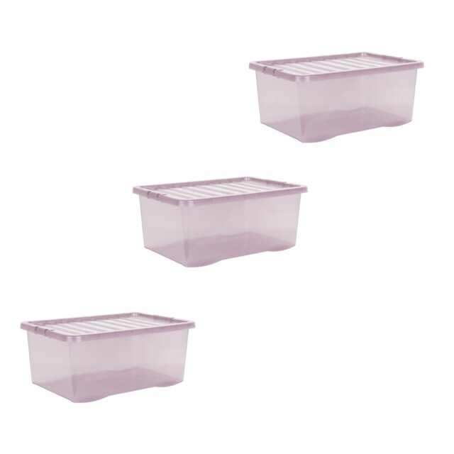 Wham Crystal 45L Plastic Storage Boxes Set of 3 Tint Dusky Orchid
