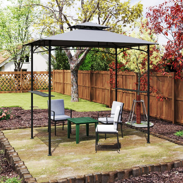242 X 150 Cm Grill Gazebo Outdoor Double-Tiered Grill Canopy-Gray