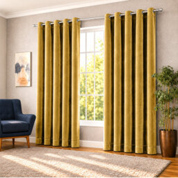 Thermal Velvet Curtains with Eyelet Ring Top - Blackout Crushed Velvet Drapes Pair