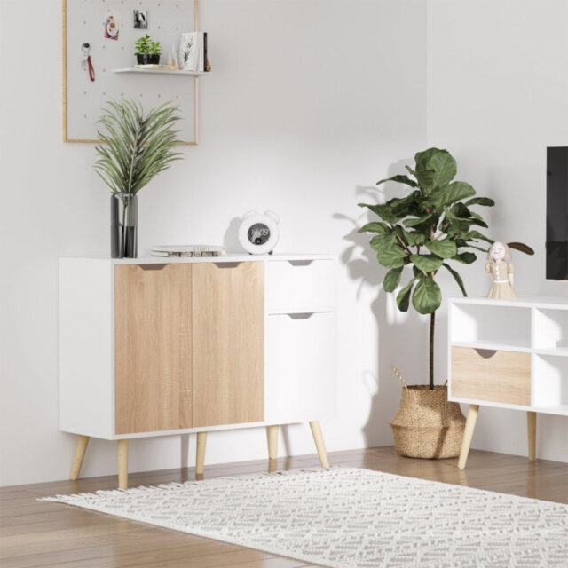 Sideboard Floor Standing Storage Cabinet With Drawer For Bedroom, Living Room, Home Office, Natural