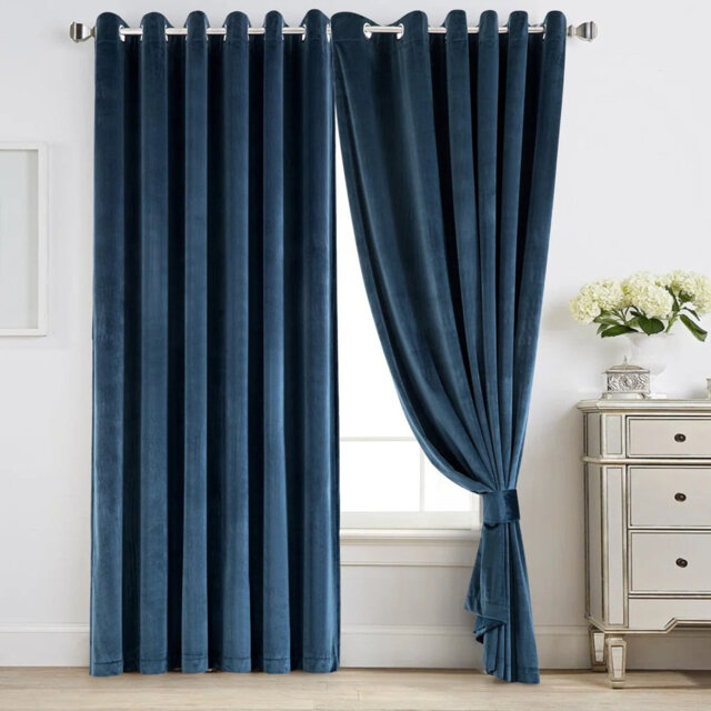 Reede Luxury Crushed Velvet Eyelet Curtains - Fully Lined, Heavy Plush Drapes