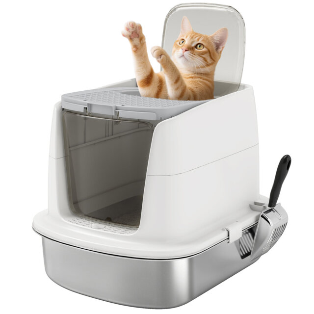Stainless Steel Litter Box with Lid White