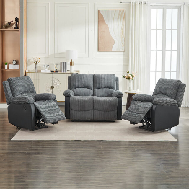 Reclining Sofa Sectional Recliner Plush Corduroy Couches Set Sofa