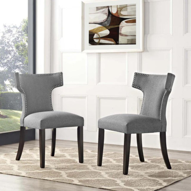 Set of 2 Linen Upholstered Side Chair in Grey