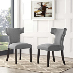 Set of 2 Linen Upholstered Side Chair in Grey