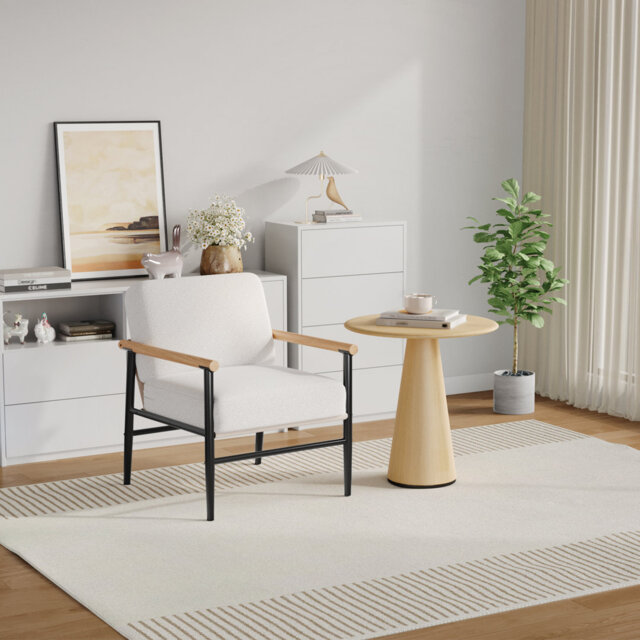 Modern Upholstered Accent Armchair with Thick Seat Cushions and Sturdy Iron Frame, Beige