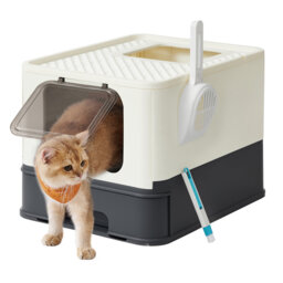 Hidden Cat Litter Box, Cat Litter Tray With Hood, Slide-Out Tray, Scoop, Brush, Spacious For Large Cats, Max. Load 15 Kg, Anti-Tracking, Anti-Leaking