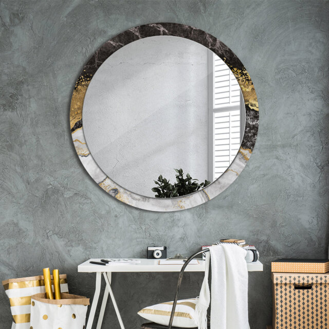 Huldar Round Glass Framed Wall Mounted Accent Mirror in Black