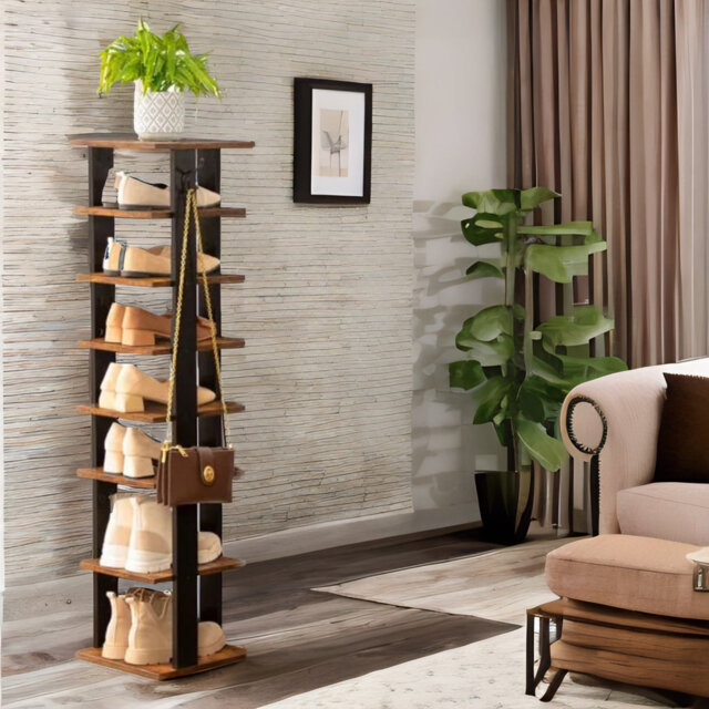 8 Pair Shoe Rack Narrow Industrial Rustic Brown Hallway Living Room Furniture