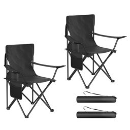 Folding Camping Chairs Set of 2, Portable Fishing Chairs with Cup Holder and Carry Bag, for Garden, Beach, Outdoors, 47x76x81 cm