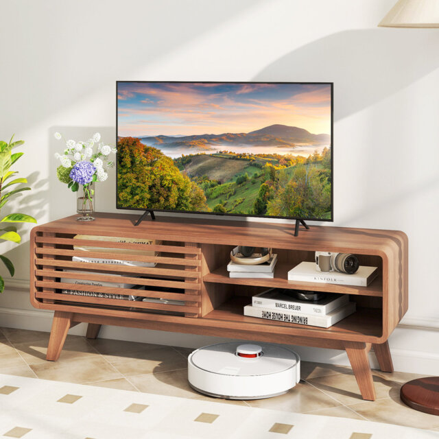 "TV Stand For Tvs Up To 55"" Entertainment Center Modern Mid Century TV Cabinet With Adjustable Shelves"