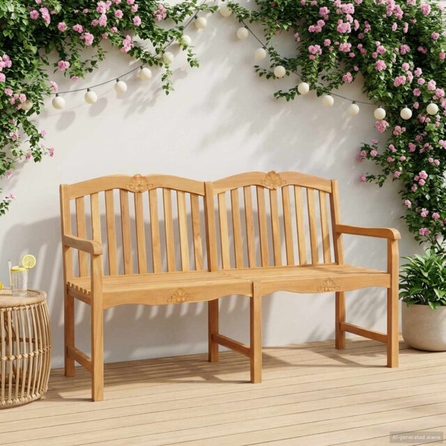 Handcarved Rose Bench Natural Solid Teak Wood Garden Patio Seating