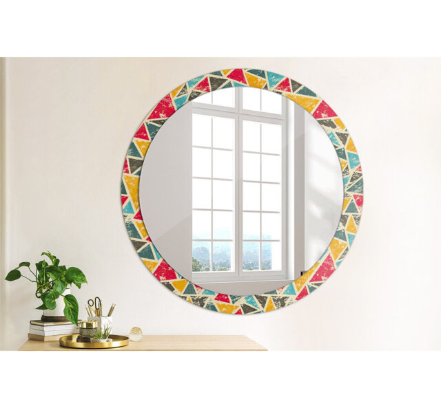 Huldar Round Glass Framed Wall Mounted Accent Mirror in Yellow/Pink/Blue