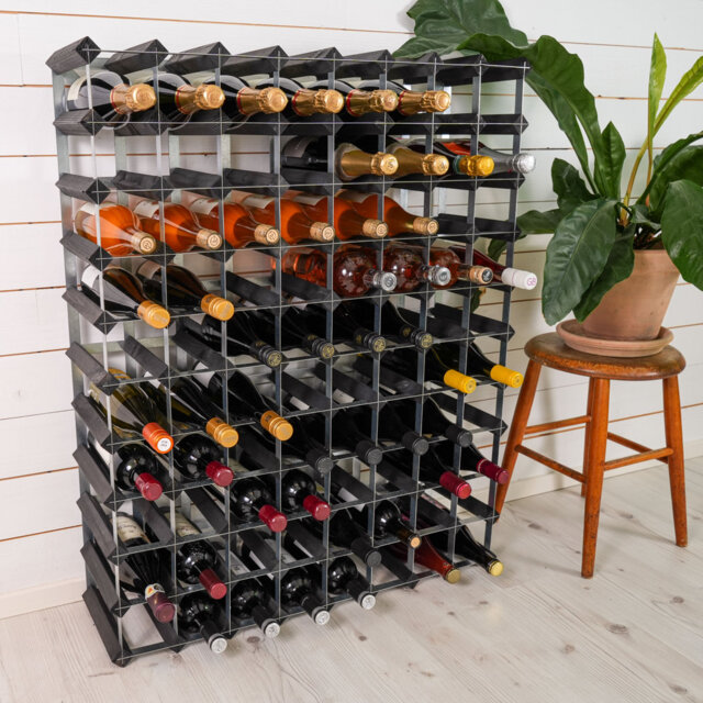 Wine rack for 90 bottles. Made of Swedish pine wood and produced in Sweden. The rack is delivered flat-packed.