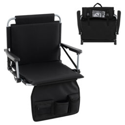 Foldable Stadium Seat Bleacher Chairs with Back Support for Outdoor Sports Events-Black
