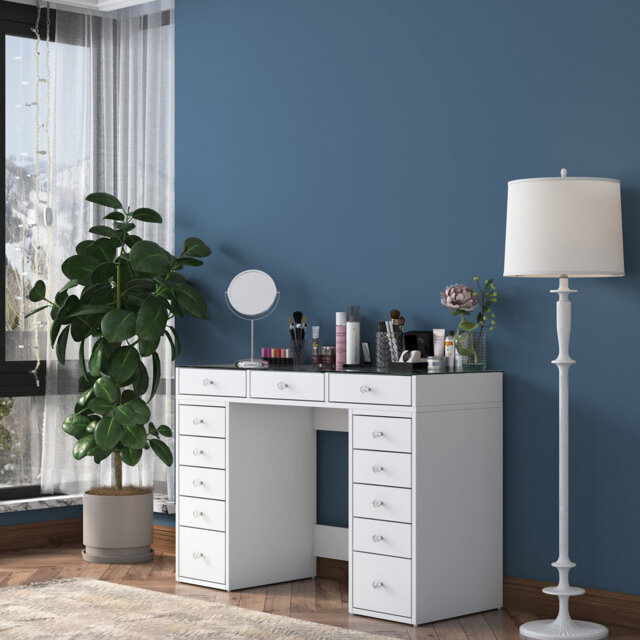 Modern Make-Up Table, White, 120 x 80 x 45 cm, 100% Melamine Coated E1 Quality Chipboard, Thickness: 0 cm, and Functional Design for Beauty Routines