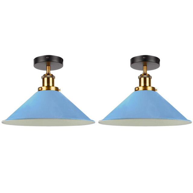 2 Pack Semi Flush Ceiling Light 22cm Metal Shade E27 Ceiling Light Fitting Industrial Vintage Lighting for Kitchen Bedroom Hallway Living Room Without