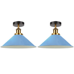 2 Pack Semi Flush Ceiling Light 22cm Metal Shade E27 Ceiling Light Fitting Industrial Vintage Lighting for Kitchen Bedroom Hallway Living Room Without