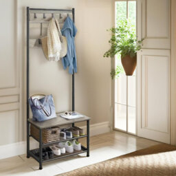 Aketzali Hall Tree 72.5cm Wide Grey Rustic with Shoe Storage Shelves Entryway Hallway Furniture