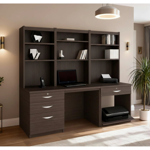 Brely 6 Piece Computer Desk Office Set with Bookcase