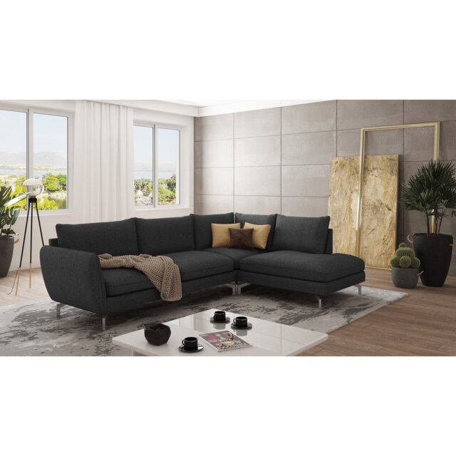 Modern L-Shape Corner Sofa  with Silver Metal Legs