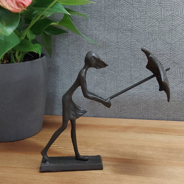 Hewett Umbrella Girl in Wind Iron Figurine 15cm