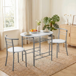 HOMCOM 3-Piece Dining Table and Chairs Set Marble-Effect Top White