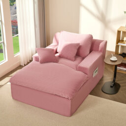 Corduroy Chaise Lounge Chair with Removable Washable Cover, No Assembly, Anti-Slip Base for Living Room & Bedroom