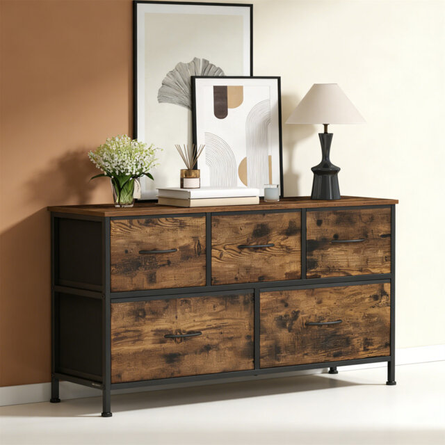 Drawer Fabric Chest Of Drawers, Steel & MDF Storage Unit For Bedroom, Closet, Hallway
