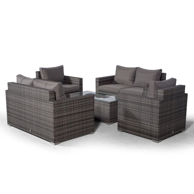 Villatoro Grey Rattan 2 X 2 Seat Sofa + 2 X Armchairs & Ice Bucket Rectangle Coffee Table, Outdoor Patio Garden Furniture