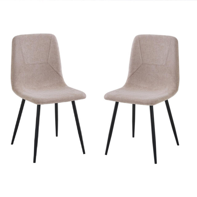 Linen Upholstered Black Steel Frame Dining Chairs