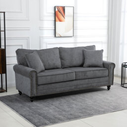 HOMCOM 196cm 3 Seater Sofa with Rubber Wood Legs, Nailhead Trim, Brown