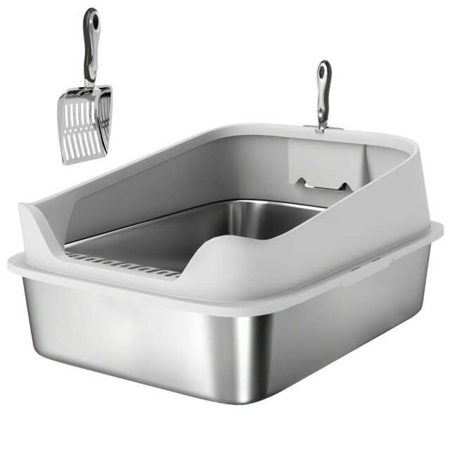 Cat Litter Box 69.8*50.3*29.8 cm Stainless Steel 1 Piece Cat Litter Box Grey Hygienic Stainless Steel